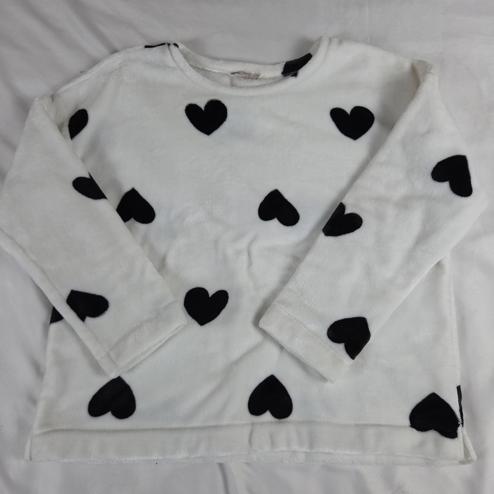 LOFT Plush Faux Fur Heart Sweatshirt Black & White Size XL
